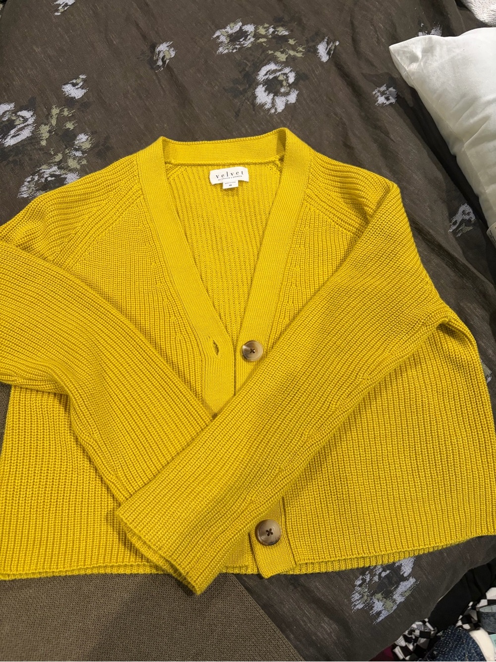Velvet by Graham & Spencer Mustard Yellow Ribbed Button-Front Cardigan